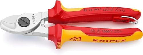 KNIPEX Cesoia per cavi in blister cromata isolante con manici rivestiti in materiali bicomponente, collaudati VDE; con anello di, 95 16 165 T BK