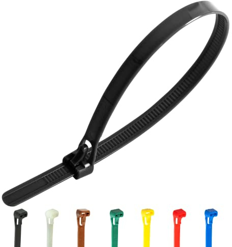 Gocableties 100 Pack of 150mm x 7.6mm Reusable Cable Ties, Heavy Duty Black Releasable Cable Ties, 6 Premium Tie Wraps, Strong Nylon Zip Ties