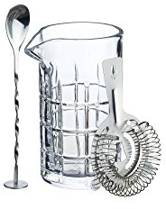 BarCraft Cocktail-Rührglas mit Rührlöffel und Sieb (3-teiliges Set), Glas, Farblos, 9.5 x 11 x 16.5 cm