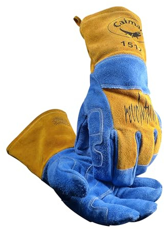 Caiman Premium Split Cowhide MIG/Stick Welding Gloves, Wool Lining, Kontour, Kevlar, Blue/Gold, Large (1512)