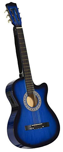 HOMCOM Klassische akustische E-Gitarre, 96,5 cm, volle Größe, für Kinder und Junior-Gitarre, Hochglanz-Finish mit Koffer, Blau