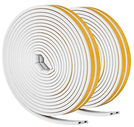 Weather Strip Foam Tape, 2 Rolls (Total 20M) D Type Self Adhesive Rubber Seal, Door Window Draught excluder Tape, Door Insulation Strip, Water-Proofing, Anti-Collision, Noise Muffling (White)