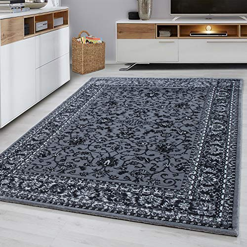 PHP Modern Carpet Runners Rugs Bedroom - Floral Patterned Low Pile Traditional Oriental Rug for Living Room (Grey - 0210, 60 x 110 cm (2 ft x 3 ft 7))