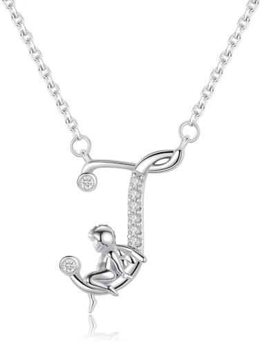 VIKI LYNN Collier Initiale pour Femme en Argent Sterling 925 Alphabets Lettre J et Collier Ange