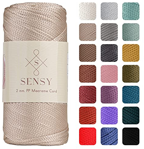 Sensy Premium 2mm 251 Yards Polyester Rope 100% Polypropylene Cord Macrame Cord 2mm Crochet Bag Cord Macrame Rope Crochet Thread Gift for Knitter (Latte)