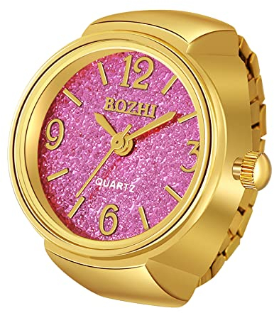 Silverora Finger Uhr Ringuhr Herren Damen analoge Quarzuhr, arabische Ziffern, Zifferblatt, elastisches Band, Bling, bunt, goldene Fingeruhr