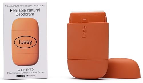 Fussy - Natural Refillable Deodorant - Aluminium Free - 24 Hour Protection - Citrus Scent & Burnt Orange Case - Mandarin, Grapefruit & Pepper - Vegan & Cruelty Free - 100% Natural & Effective