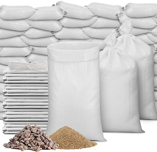 Windyun 200 Pcs White Empty Sandbags with Ties 18 x 30 Inch White Woven Polypropylene Sand Bags Bulk, Heavy Duty Sand Bags Flood Water Barrier for Hurricane Flooding, Construction