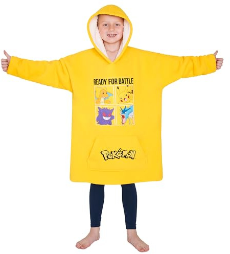 Pokémon Huvtröjor pojke pläd barn poncho pläd överdimensionerad pikachu fleece barn tonåring en storlek