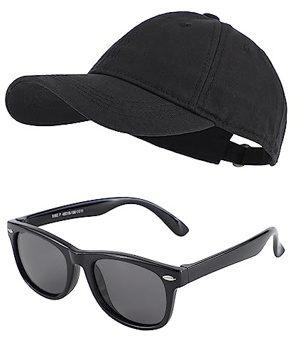 MK MATT KEELY Cappellino con Visiera Bambino Occhiali da Sole Bambina 3-10 Anni Bambini Protezione UV Berretto e Occhiali Gadget,Nero