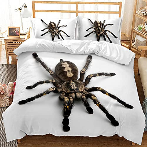 EHAOKK Rote Spinne Schwarz Haarige Spinne Bettwäsche Set,Spinne 3 Teilig Bettbezüge,3D Spinne Bettbezug, Kinder Tier Bettwäsche Set (B, 220 x 240 cm)
