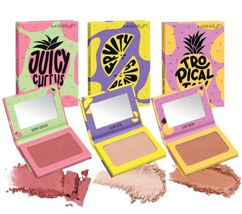 Misslyn Set 3 Palette Trucco da Donna 3 Palette con Specchietto Fard Blush Cipria Voluminizzante Idratante