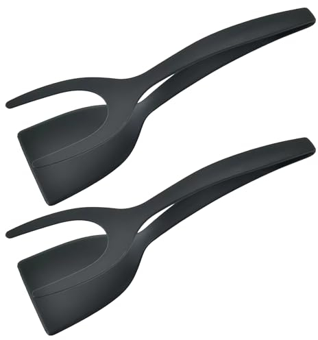 BEIBXHQQ 2-Piece Flipping Spatula, Kitchen Utensil Set, Cooking Spatula, Kitchen Non-Stick Accessories, 2-in-1 Flipper, Household Toast, Egg Roll Flipping Tool (Black)