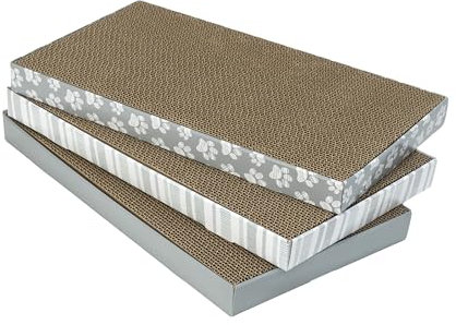 Kitty City Cat Scratcher– 3-Pack Durable Corrugated Cardboard Scratch Pads with Catnip – Double-Sided for Longer Use, Cat Claw Maintenance & Furniture Protection - Size: 10 x 18 - Grey & White