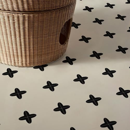 Vinyl Flooring Self Adhesive Floor Tiles Sticker Peel and Stick Vinyl Flooring Planks for Kitchen Living Room and Bathroom Floor, Milk White and Black