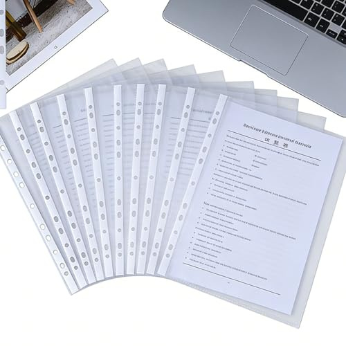 Paquete de 200 bolsillos ponchados A4, bolsillos perforados de plástico con apertura lateral, bolsillos transparentes de 30 micras, bolsillos transparentes para carpeta de archivos para protección de
