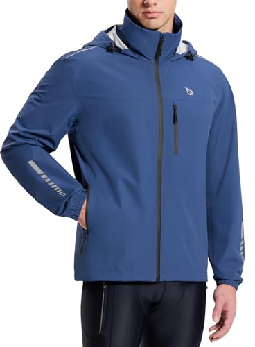 baleaf Men's Rain Jacket Waterproof Windbreaker Packable Hood Running Cycling Gear Navy L
