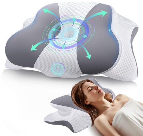 Almohada Cervicales, Almohada Cervical de Espuma Viscoelastica Memoria para un Soporte Suave, Almohada Ortopédica Ergonómica para aliviar el Dolor de Hombros, Cuello y Cabeza, 64 x 39 x 10/14cm