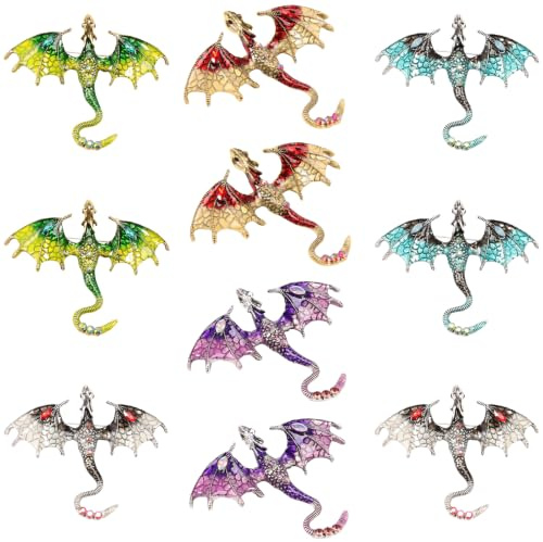 JEJUWE 10 Pcs Dragon Charms for Jewellery Making - 3D Metal Dragon Pendant with Enamel Wings, Multicolour Flying Dragons Charms for Bracelets Necklaces Keychains, DIY Craft Supplies