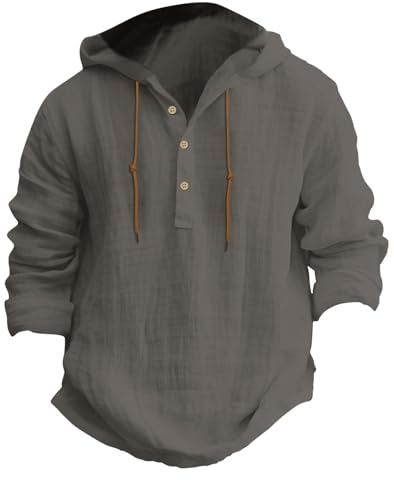 Generisch Chemise Col Rond Homme Chemise à Capuche Décontractée avec Boutonnière Top Chemise à Capuche Chemise Luxe Homme, gris foncé, XL