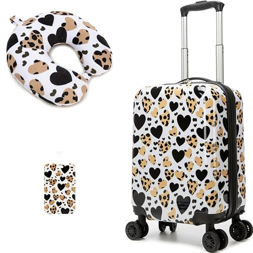 Inprof Kids Luggage with Spinner Wheels Carry on Suitcases for Girls 2 Piece Luggage Sets 16 Toddler Suitcase for Kids Rolling Suitcase Airline Approved (Brown Leopard)