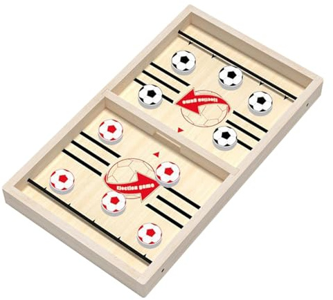Jeu de hockey en bois - Jeu de société de Sling Puck, Pucks de table de hockey, plateau de rythme en bois avec 10 disques | Les jouets Top Battle de Bounce faciles à utiliser pour la nuit Fami