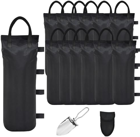Pesos para Carpas Bolsa de Arena, 12 Piezas, 50 x 20 cm, Pesas para Gazebo, Saco de Arena y Pala Plegable, para Jardín, Playa, Tienda de Campaña