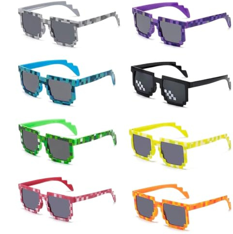 Dexpally 8 Pixel Sonnenbrille Bunt Pixel Mosaik Brille Bunt Mosaik Thug Life Brille Bunte Pixel Brille 12 Silikon Spiel Pixel Armband für Minecraft Geburtstagsdeko 12 Schlüsselanhänger (32-teiliges)