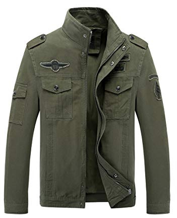 LaoZanA Chaqueta Militar Hombre Otoño Casual Abrigo Bomber Cazadora Slim Fit Verde del ejército M