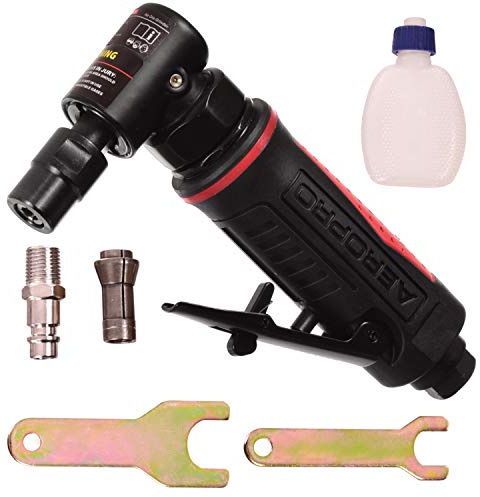 AEROPRO Druckluft Abgewinkelt Stabschleifer 90 Grad Kurz Schleifer Aufnahmefutter 3mm und 6mm Schleifmaschine Werkzeug für Werkstatt Druckluftschleifer Länge 156mm