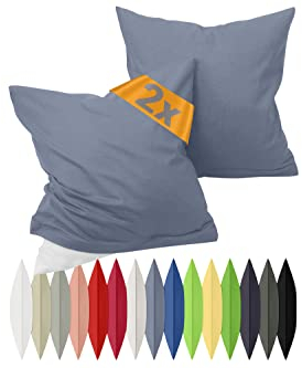 npluseins Renforcé-Kissenbezüge im Doppelpack - 100% Baumwolle - schlicht und edel 698.898, 40 x 80 cm, Jeansblau