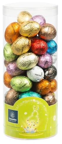 Leonidas Easter Mini Eggs Cello Tube with 45 Mini Easter Eggs – Belgian Assorted Milk, Dark & White Chocolate Mini Eggs with Praline, Ganache & Caramel Fillings