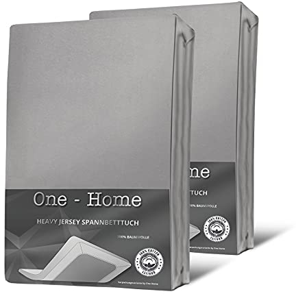 one-home 2er Set Jersey Spannbettlaken Spannbetttuch weich Heavy Baumwolle Rundumgummizug, Farbe:Silber, Größe:90x200 cm - 100x200 cm