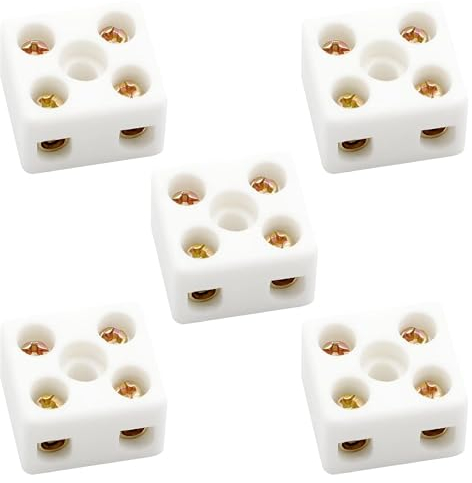 5 Stück Keramikklemmenblock, Hochtemperatur-Domino, 10 A, 250 V, hohe Temperatur, aus Porzellan, Keramik-Anschlüsse für elektrische Kabel.