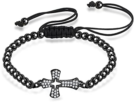 Feilok Bracelet pour femme avec pendentif en forme de croix tressé fait à la main - Cadeau pour femmes et filles, Acier inoxydable