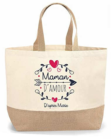 Sac cabas jute personnalisable Mamie d'amour, maman, tata, marraine, etc Cadeau Fête des mères, fête des grands-mères anniversaire Noël, cadeau personnalisé