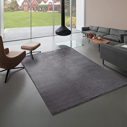 Mia´s Teppiche Bella Kuscheliger Hochflor Langflor Wohnzimmer Fellteppich, Super Soft, Kunstfell, Flauschig, Anthrazit, 120 x 170 cm