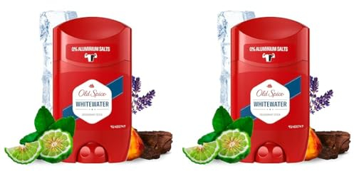 Old Spice Whitewater - Deodorante stick da uomo, 50 ml, 48 h di freschezza, 0% sali di alluminio, senza residui bianchi e macchie gialle (Confezione da 2)