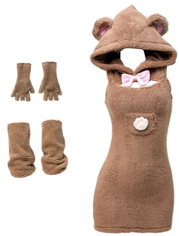 QNCLO Frauen Sexy Cosplay Eng anliegend Anime Niedlich Jumpsuit Anime Japanische Süße Dessous mit Hut Anker Performance Anzug (Braun)