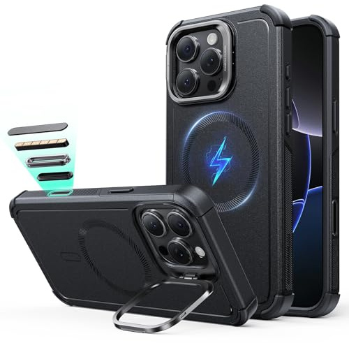 ESR for iPhone 16 Pro Case with Stash Stand, Camera Control, 23FT Military-Grade Shock-Absorbing Drop Protection, Compatible with MagSafe Accessories, Magnetic Cyber Series, Black