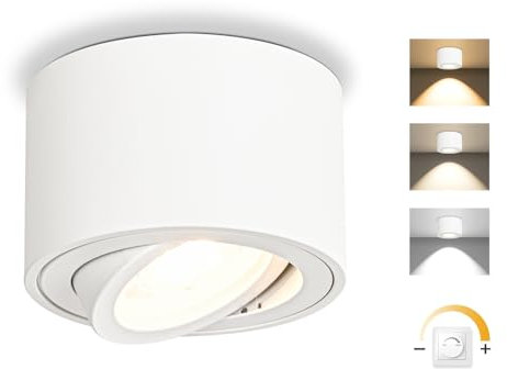 GeyouLux LED Aufbauspots Dimmbar Weiß - Extra Flach 30° Schwenkbar Ø80x50mm Deckenspots - 5W 500LM LED Modul 230V - 3000K/4000K/6500K Aufbauleuchte Aufputz Spots Aufbaustrahler Rund 1 Stück