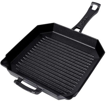 NYORD BBQ Grillpfanne aus Gusseisen - für Induktion, Ceran, Gas, Grill & Outdoor, Feuerfeste Gusseisenpfanne mit Grillrillen, Ofenfest, Extra Schwer, Steakpfanne mit Ausgießer, Cast Iron