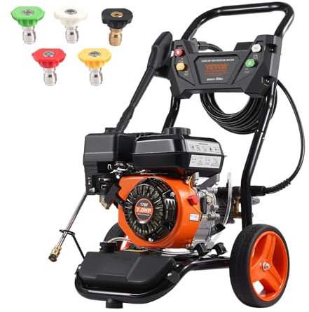 VEVOR Idropulitrice a Gas 277,71 kgf/cm² 10 L/min Idropulitrice a Gas con Pompa in Rame, Prolunga, Set da 5 Ugelli, Idropulitrice ad Alta Pressione per Auto, Recinzioni, Vialetti, Cortili, Verticale