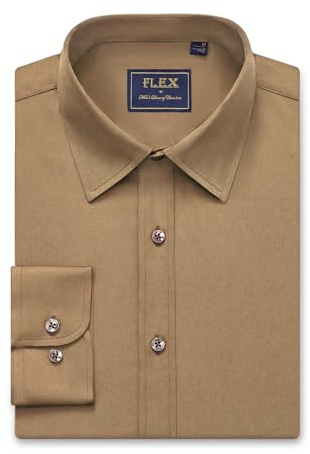 siliteelon Mens Shirts Long Sleeve Wrinkle Free Cotton Formal Dark Khaki Regular Fit Work Office Business Casual Men Shirt 3XL
