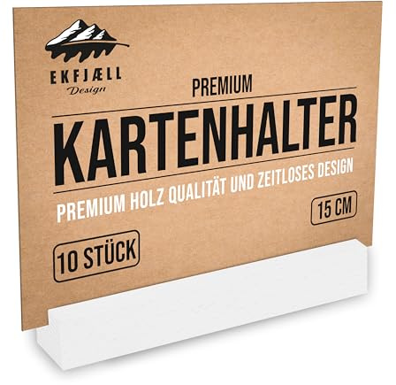 EKFJAELL Tarjetero de madera de 15 cm, color blanco, de madera de haya maciza (juego de 10 unidades), pesado y estable, como soporte para fotos, soporte para tarjetas postales, soporte para tarjetas