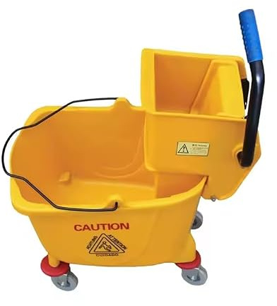 Cubo Limpieza Industrial 32 L, con ESCURRIDOR 4 Ruedas, Robusto, Carro de Limpieza con Prensa - Cubo de 32 L Prensa con Mango Engomado, Industrial, hosteleria, Grandes Superficies. Escurridor Prensa