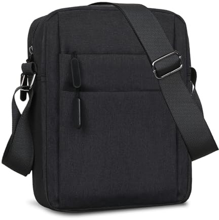 JIIJCAAC Men's Large Capacity Messenger Bag – Waterproof Crossbody Shoulder Bag, Durable Nylon Man Bag with Adjustable Strap, Lightweight Business Work Bag for Men Travel & Daily Use (Black)