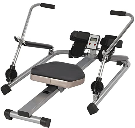 Machine à ramer avec écran LCD, rameur pliable de 106 cm × 66 cm × 10 cm, rameur réglable avec siège souple, écran LCD et longue barre, appareil d'entraînement avec niveaux de résistance de 15 à 55 kg