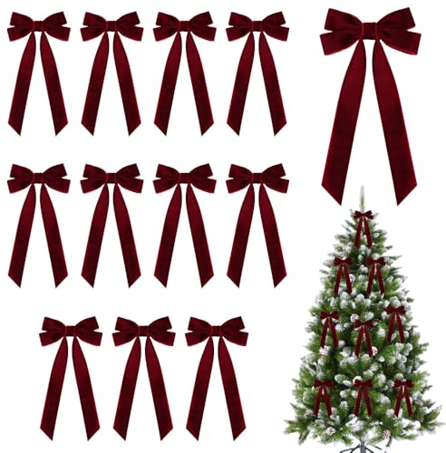 MiOYOOW Weihnachtsbaumschleife, 12 Stück Samtschleife, Weiche Schleifendekorationen für Weihnachten, Erntedankfest, Zuhause, Party, Hochzeit, Ornamente