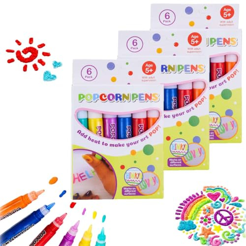 YBOEG Stylos à Pop-Corn GonfléS Magiques 3d,Popcornpens,Stylos à Dessin à Bulles Diy,Pour Cartes De VœUx, D'Anniversaire Et NoëL, Dessins (3 boîtes)
